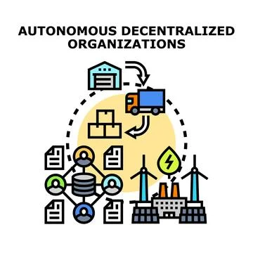 Autonomous decentralized organizations operating modern business system Stock Illustration