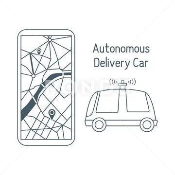 Autonomous delivery car Navigation, remote control Stock Illustration