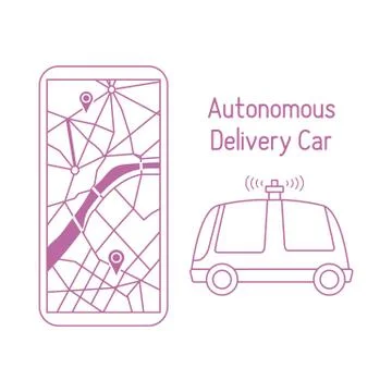 Autonomous delivery car Navigation, remote control Stock Illustration
