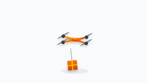 Autonomous Delivery Drone with Hanging Parcel Orange Red Gradient Icon Loop Видео 346202143