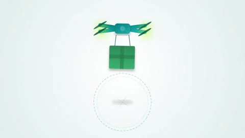 Autonomous Delivery Drone Lifting Package in Teal and Green Gradient Style Stock-Footage 346202449