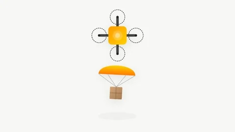 Autonomous Delivery Drone Releasing Package with Parachute Icon Animation Видео 346202196