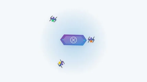 Autonomous Delivery Hub with Orbiting Drones in Violet and Blue Gradient Stock-Footage 346202465