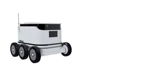 Autonomous Delivery Robot 3D animation isolated on a white background. Video stock 171515655