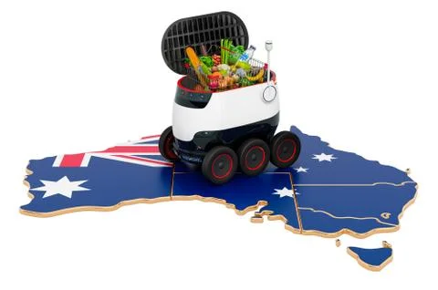 Autonomous delivery robot in Australia, 3D rendering Illustrazione stock