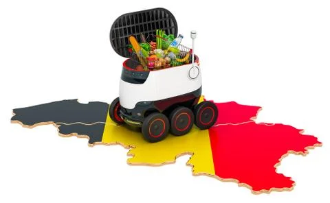 Autonomous delivery robot in Belgium, 3D rendering Stock Illustration
