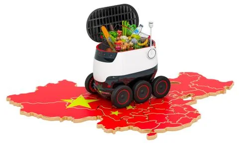 Autonomous delivery robot in China, 3D rendering Stock Illustration