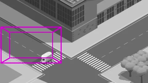 Autonomous Delivery Robot Crossing The Road 2D Black and White Animation. Stock Footage 195904211