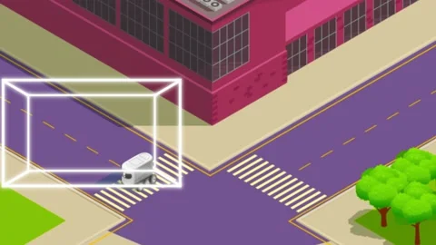 Autonomous Delivery Robot Crossing The Road. Smart-sensing Future Technology. Stock Footage 195904212