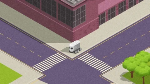 Autonomous Delivery Robot Crossing The Road. 2D Flat Animation. Grain Effect. Stock Footage 195904465