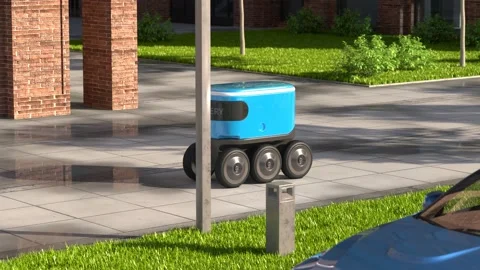 Autonomous delivery robot drives along the street Stock Footage 157766008