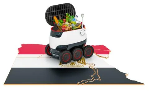 Autonomous delivery robot in Egypt, 3D rendering 스톡 일러스트