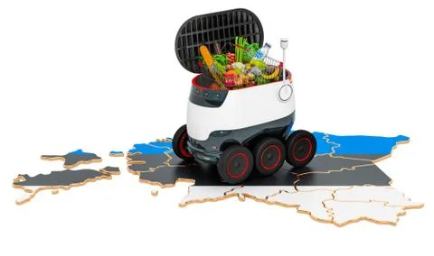 Autonomous delivery robot in Estonia, 3D rendering Illustrazione stock