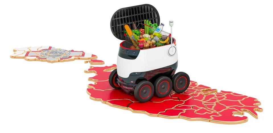 Autonomous delivery robot in Malta, 3D rendering Illustrazione stock