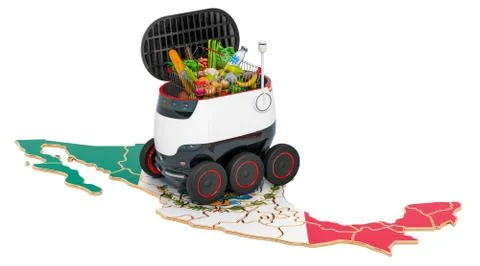 Autonomous delivery robot in Mexico, 3D rendering Stock Illustration