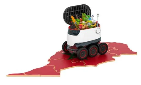 Autonomous delivery robot in Morocco, 3D rendering Stock Illustration
