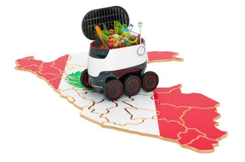Autonomous delivery robot in Peru, 3D rendering Illustrazione stock