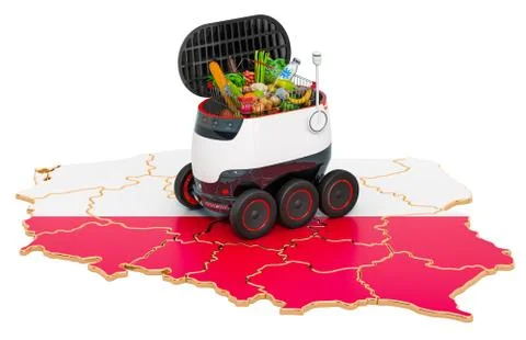 Autonomous delivery robot in Poland, 3D rendering Illustrazione stock
