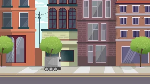 Autonomous Delivery Robot Riding Down The Street. 2D Flat Animation. Stock Footage 195904379