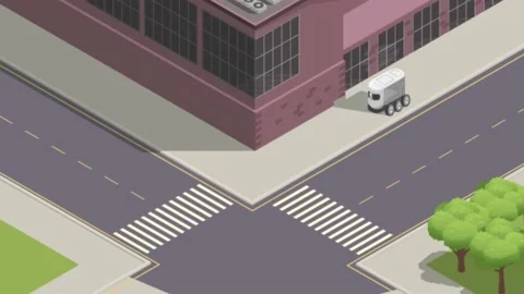 Autonomous Delivery Robot riding down the street. Smart-sensing technology. Stock Footage 195904499