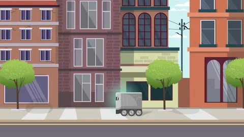 Autonomous Delivery Robot riding down the street. Smart-sensing technology. 動画素材 195904529