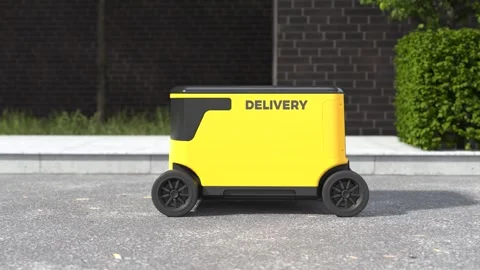 Autonomous delivery robot, The robot is delivering the goods Stock Footage 244969909