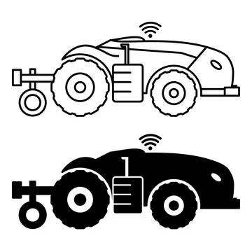 Autonomous Driverless Tractor Icons. Line and Glyph Vector Illustrations. M.. Stock Illustration