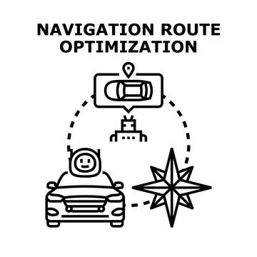 Autonomous driving car navigating optimized route concept Stockillustratie