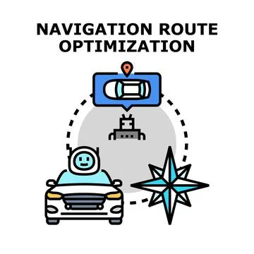 Autonomous driving car navigating optimized route concept Stockillustratie