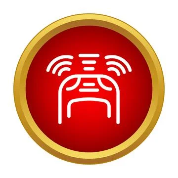 Autonomous driving car transmitting data icon in red circle Stock Illustration