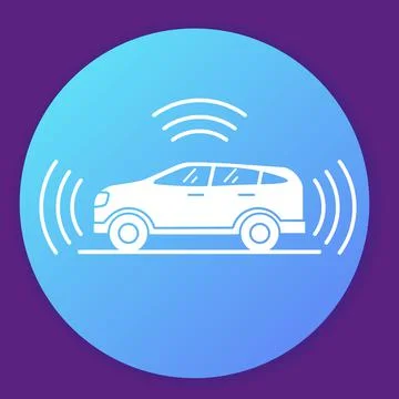 Autonomous driving smart car icon. Gps signal around. Stock Illustration