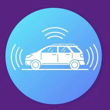 Autonomous driving smart car icon. Gps signal around. Stock Illustration