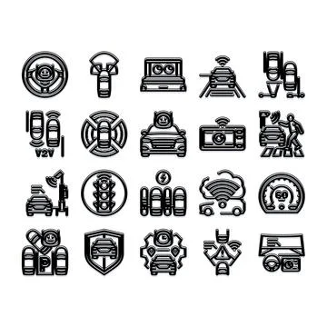 Autonomous driving smart car technology systems icons Stock Illustration