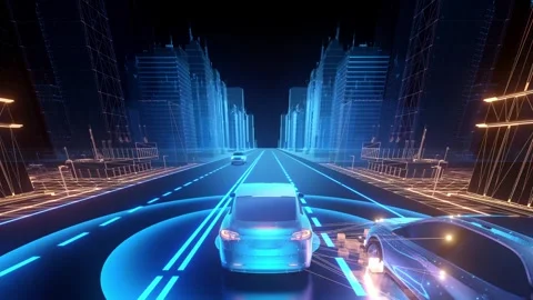 Autonomous driving system, ,A self-driving car Stock Footage 256392381