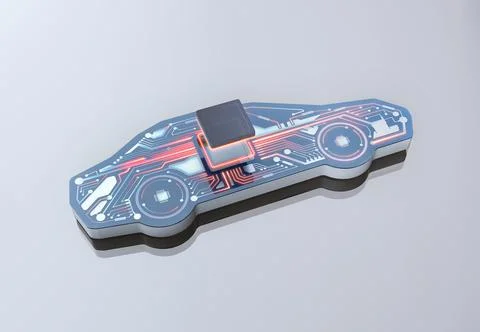 Autonomous driving technology and car semiconductor chip shortage concept Stock Illustration