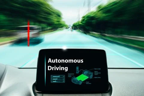Autonomous driving technology in future driverless electric cars Stock Photos
