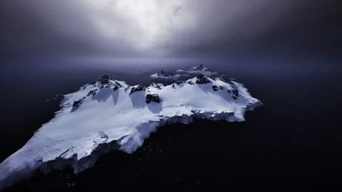 Autonomous drone conducts detailed mapping of floating ice formations Stock Footage 339790083