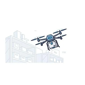Autonomous drone delivering package in modern warehouse environment Stock Illustration