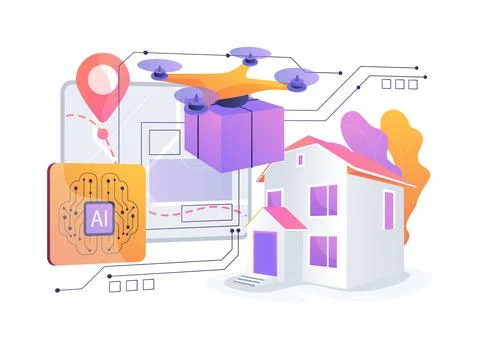 Autonomous Drone Delivery abstract concept vector illustration. Stock Illustration