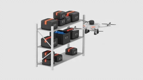 Autonomous drone scanning barcodes on boxes Stock Footage 331316303