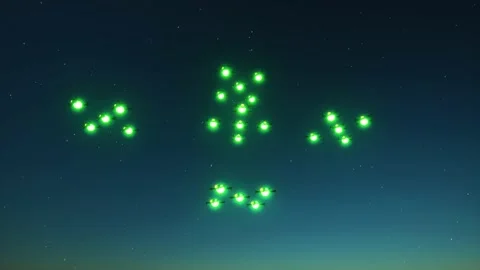 Autonomous Drone Swarm - Robotic Flight Technology in Night Sky  Stock Footage 222887221