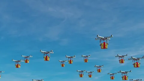 Autonomous Drones Carries Gift Packages Stock Footage 314734412