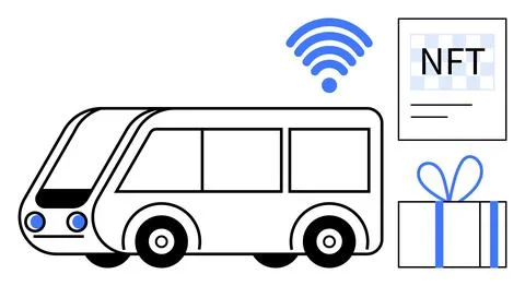 Autonomous Electric Bus with wireless, NFT Access, and Gift-Bundled Services Stock Illustration