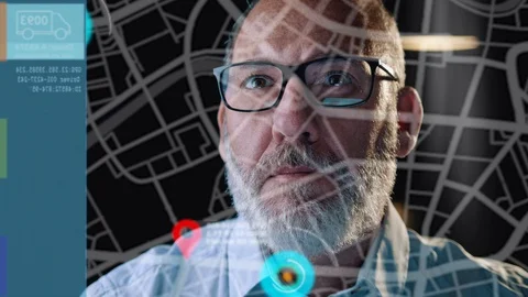 Autonomous Electric car driving on computer screen with technology assistant  Stock Footage 118517033