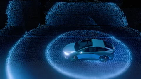 Autonomous Electric Car with Lidar Technology Stock Footage 294372073