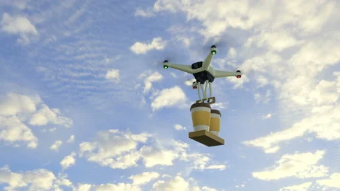 Autonomous flying drone delivers glasses with drinks Stock Footage 101827583