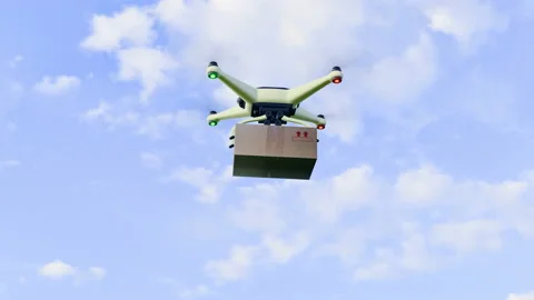 Autonomous flying drone delivers package Stock Footage 101827585