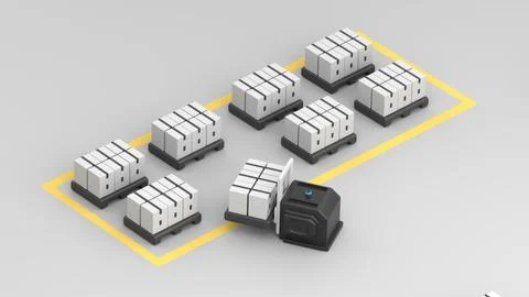 Autonomous forklift moving boxes at the warehouse 스톡 일러스트