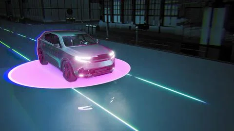 Autonomous High Tech Self Driving Car Using Radar Scanning Environment Emitting イラスト素材