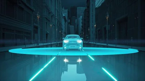 Autonomous High Tech Self Driving Car On Highway Emitting Signals Communicating Stock Illustration